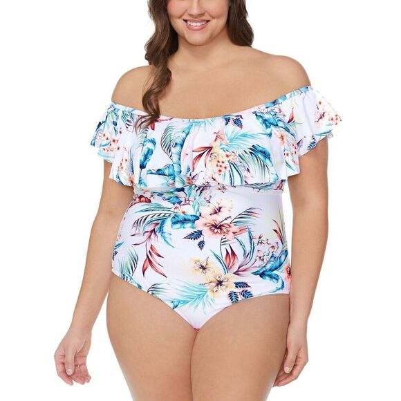 Raisins Curve H840581 Women's Plus Sz 14W White Tortuga One-Piece Swimsuit - Picture 13 of 13